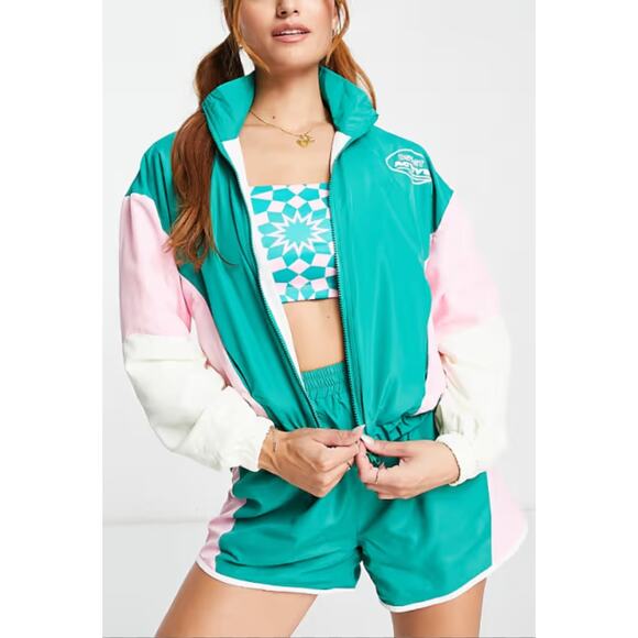Daisy Street Active Turquoise Color Block Zip Through Track Jacket, Women's Med - Picture 2 of 8
